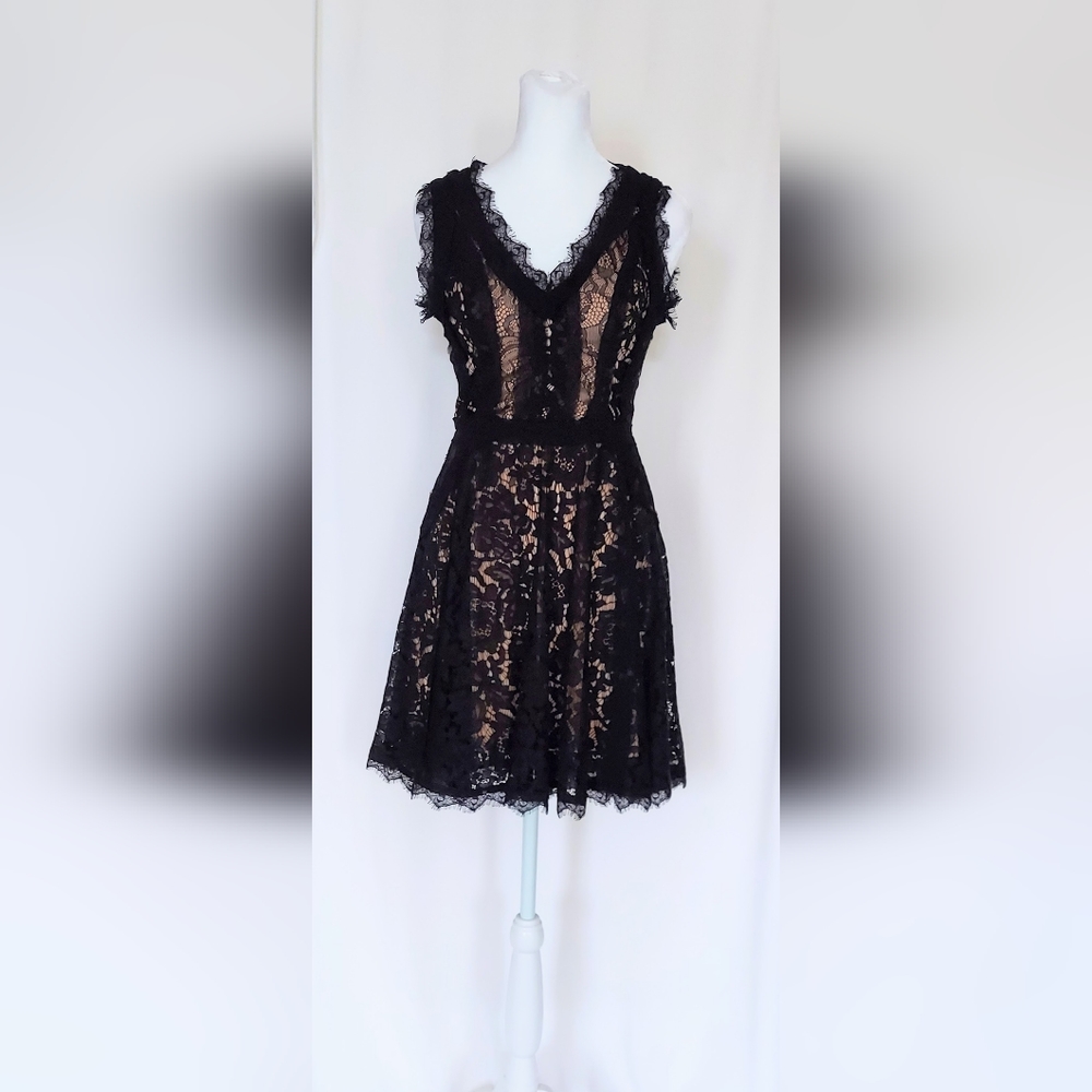 Heartloom Sienna A Line Sleeveless Dress Black Lace Size XS